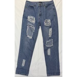 Nasty‎ Gal Jeans Women 8 (32 x 29) Blue medium Wash Distressed Denim High Rise